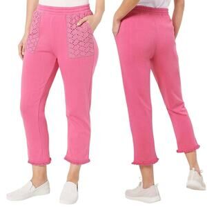 SUSAN GRAVER WEEKEND NWOT Washed French Terry Crop Pants Pink Size 2X Petite